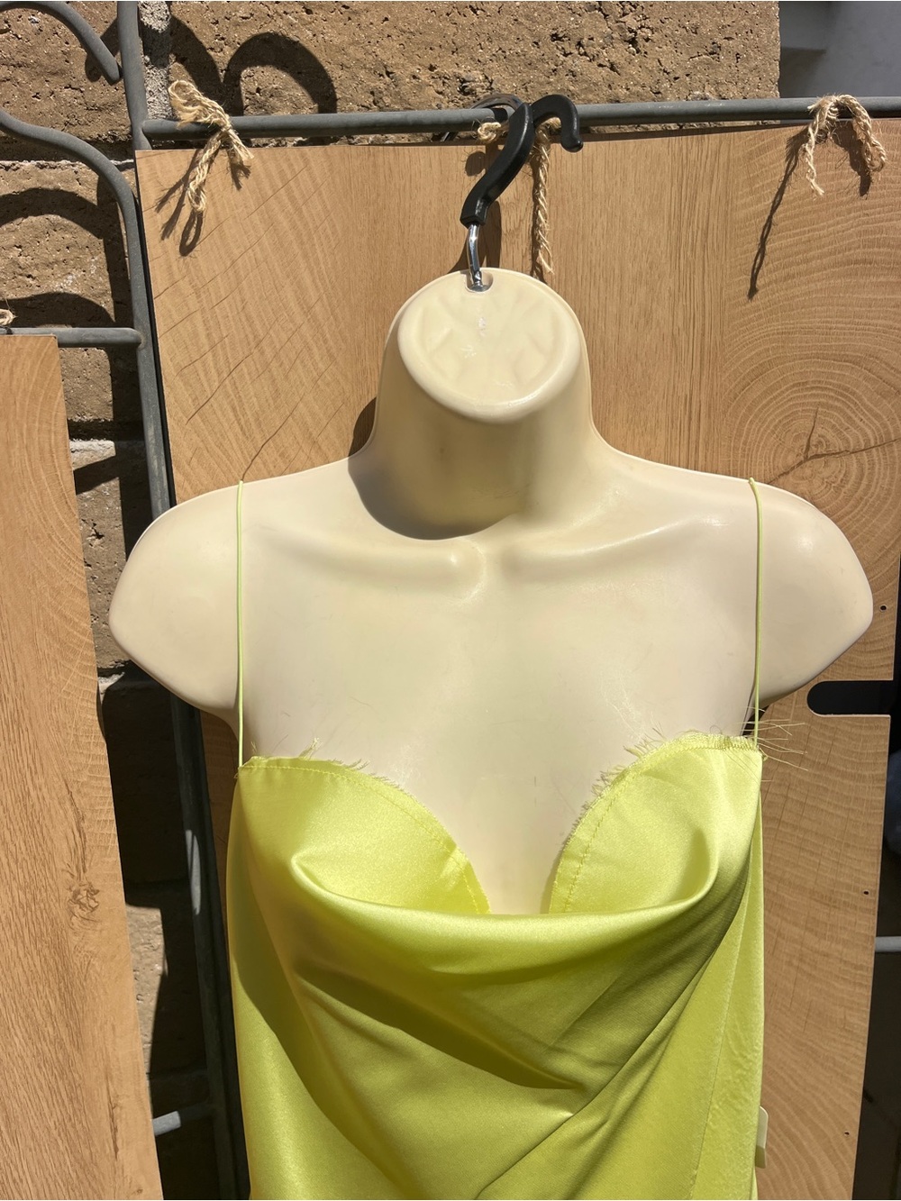 Lime Satin Cowl Mini Dress with Spaghetti Straps